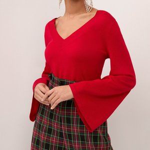 NWT New York & Company V-Neck Bell Sleeve Sweater in Color Pouring Red.Large.